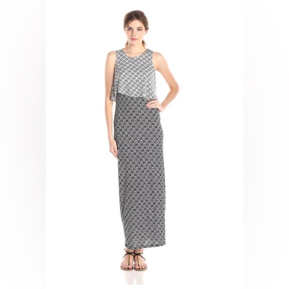 Ann Taylor Loft Maxi Dress Size Large Womens Layered Sleeveless Geometric